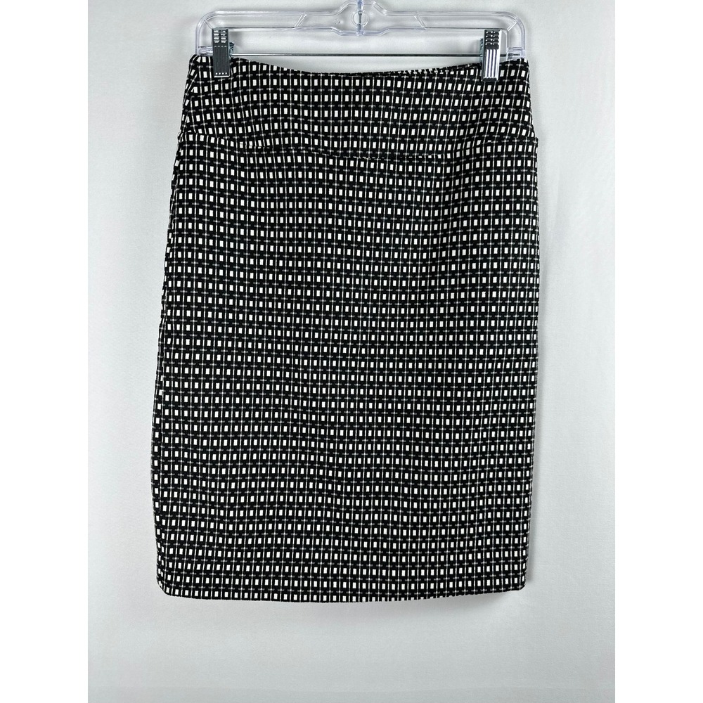 Margaret M Monochrome Pencil Skirt S Black White Geometric‎ Plaid Career Office